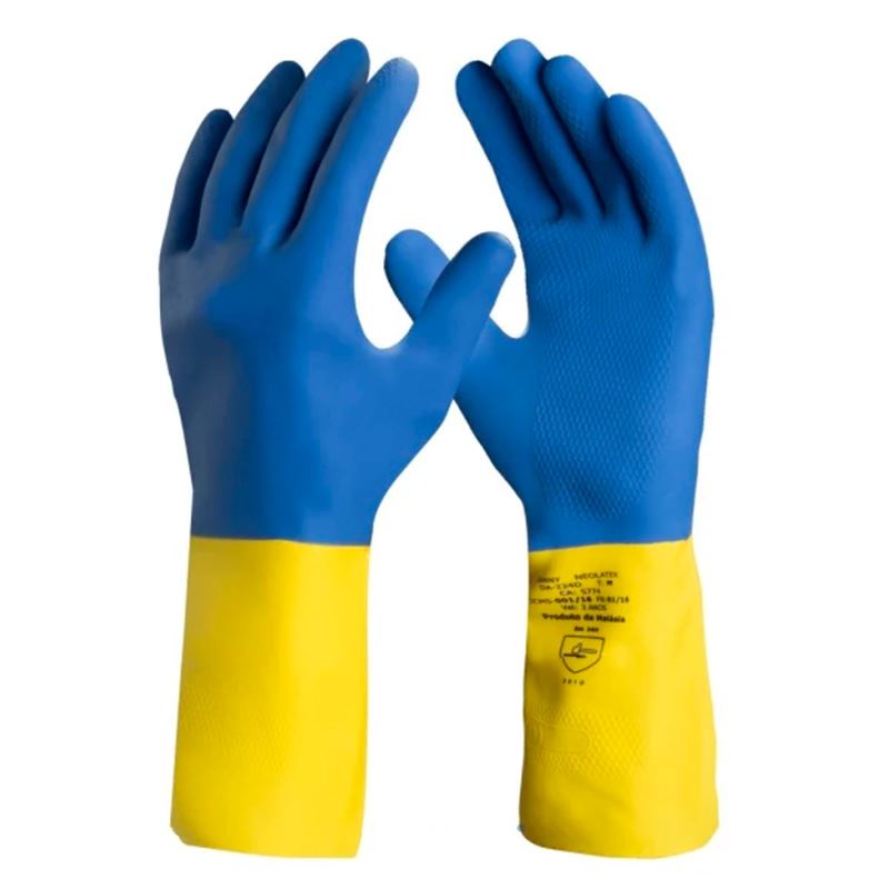 Luva Danny Neolatex Latex Amarelo Neoprene Azul Ca Bt Equipamentos