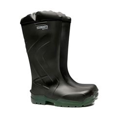 BOTA ECOBOOTS CANO LONGO POLAINA BICO COMPOSITE PRETA SOLADO VERDE CA34233