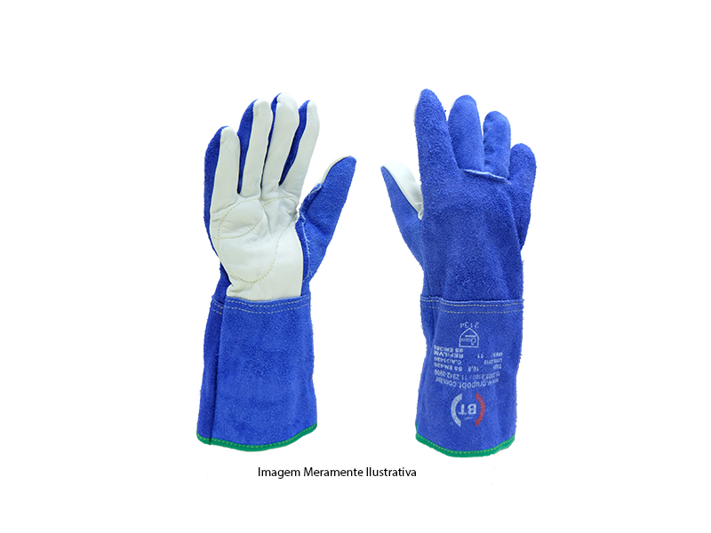 LUVA MISTA RASPA-VAQUETA DORSO AZUL PUNHO 15CM CA 31420