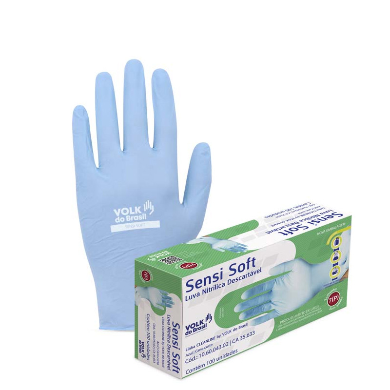 LUVA DESCARTAVEL SENSISOFT NITRILICA AZUL SEM PO CX 100UN