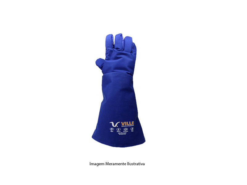LUVA TERMICA VILLE 5 DEDOS AZUL 60CM PROTEÇÃO TERMICA GRAFATEX CA 45109