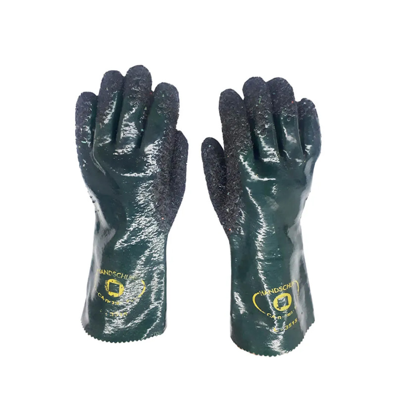 LUVA PVC PALMA GRANULADA PROTEÇÃO QUIMICA  PVC FLEXIVEL COM FORRO 46 CM CA 3185