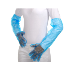 LUVA DESCARTAVEL PLASTICO ATE O OMBRO COM ELASTICO AZUL PCT 100UN