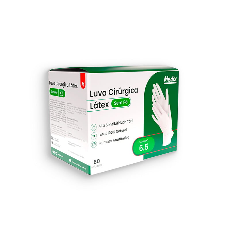 LUVA PROCEDIMENTO MEDIX LATEX BIOLOGICA CIRURGICA SEM PO 6,5 CX50PR CA 44799
