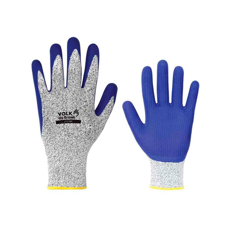 LUVA VOLK MALHA TRICOTADA CUT GRIP FIBRAS SINTETICAS POLIETILENO CINZA-AZUL CA 38732