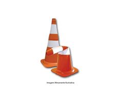 CONE PVC COM BASE BORRACHA LARANJA / BRANCO - 75 CM