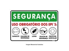 PLACA DE SINALIZACAO PS801 20 X 30 CM (SEGURANCA USO OBRIGATORIO DOS EPIS - CAPACETE / CALCADO DE SEGURANCA / LUVA / OCULOS DE SEGURANCA / PROTETOR AURICULAR)