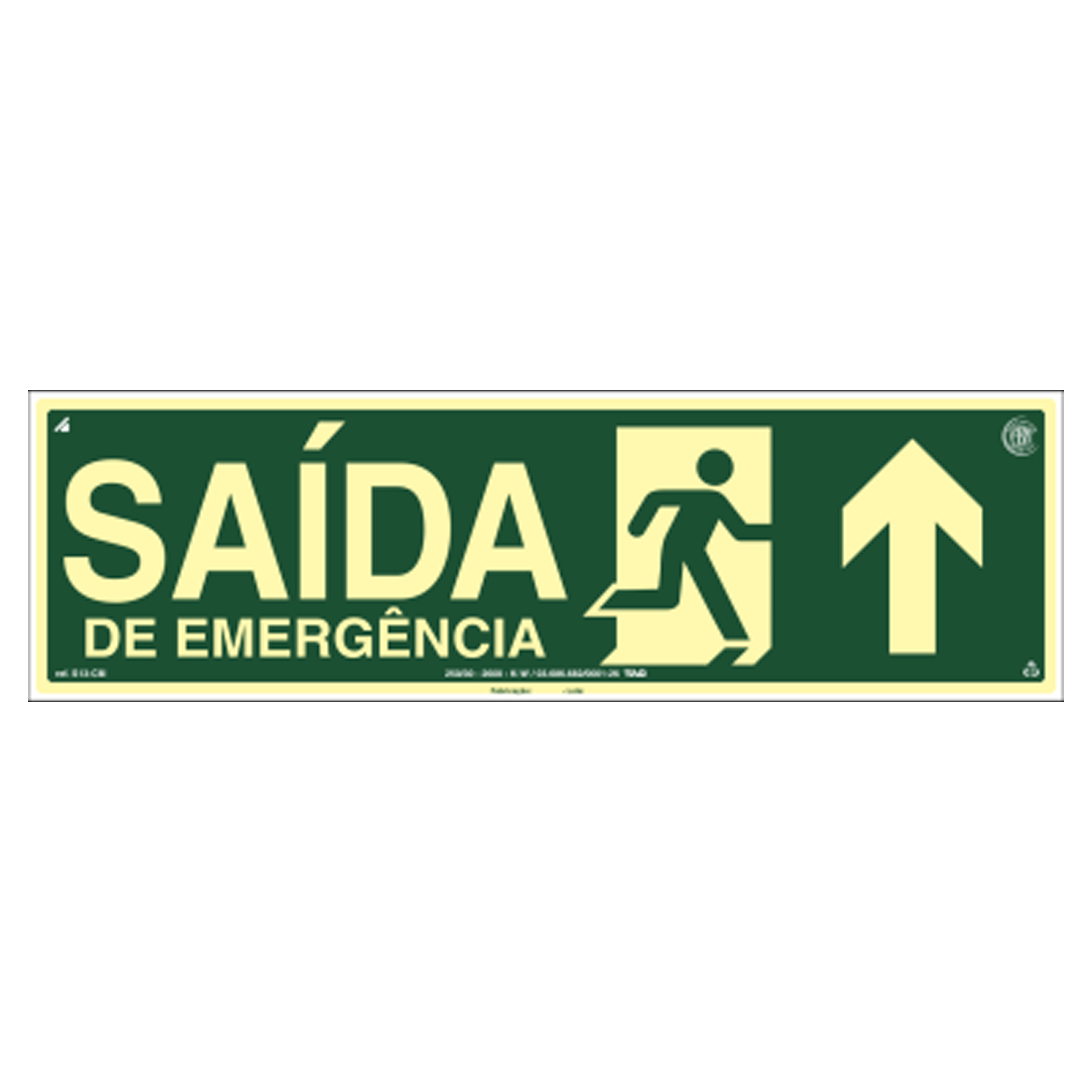 PLACA SINALIZACAO ENCARTALE PVC PAF916 (S3 SAIDA DE EMERGENCIA A FRENTE) FOTOLUMINESCENTE 24 X 12 CM
