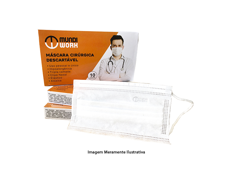MASCARA TNT MUNDI WORK DESCARTAVEL TRIPLA BRANCA E VERDE CAIXA 50 UNIDADES