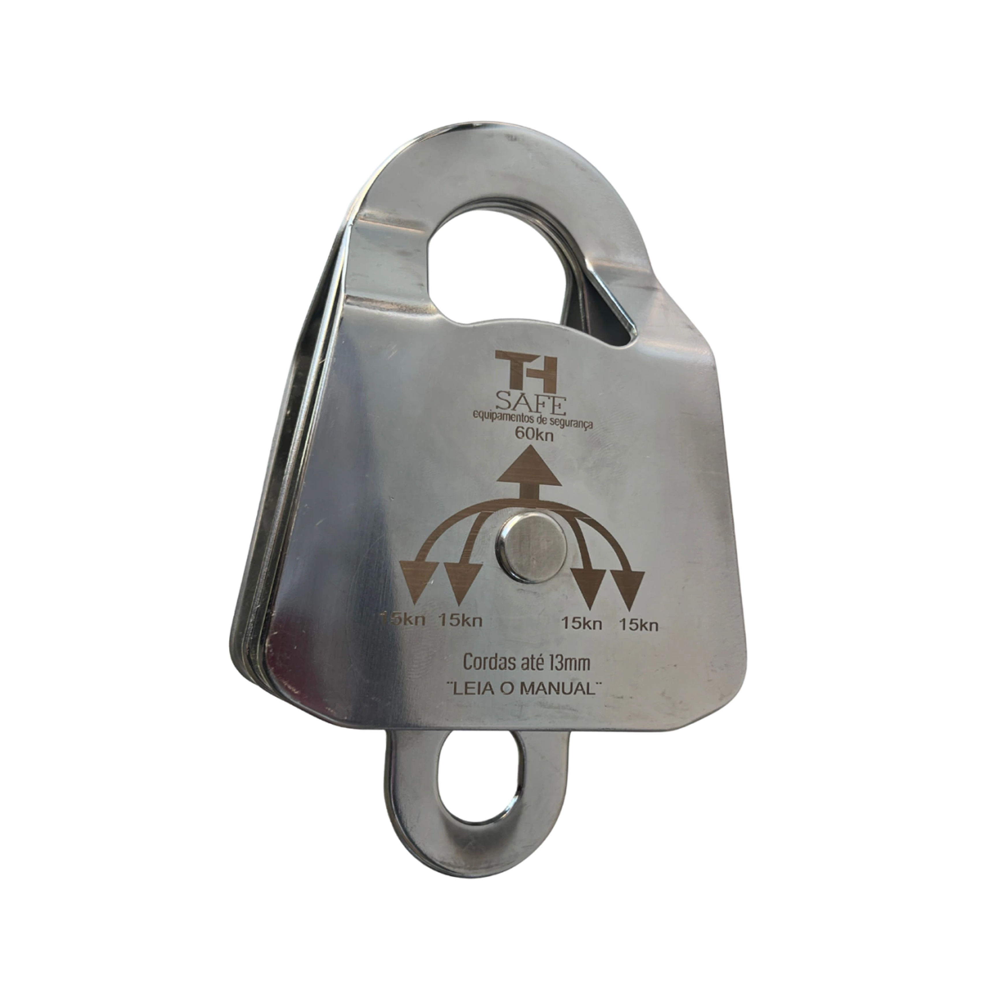 POLIA DUPLA EM AÇO INOX PARA CORDA 12 MM - 60 KN
