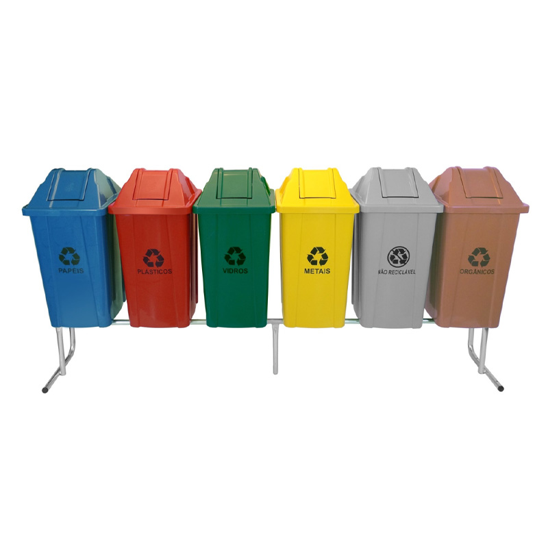 CONJUNTO SELETIVA JSN 06 CESTOS VERMELHO-AZUL-CINZA-AMARELO-VERDE-MARROM 60 LITROS